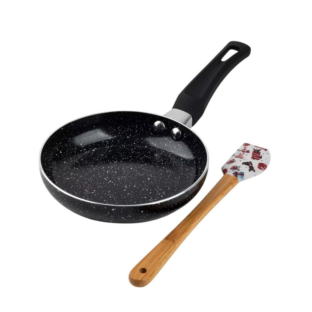 Brooklyn Steel (2) Pc Set Mini Frying Pan Black & Bamboo Silicone Spatula
